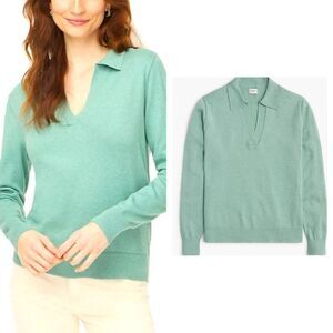 NWT J CREW Factory Cotton sweater-polo in Hthr Faded Mint